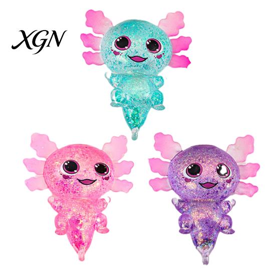 Soft Waxy Fidget Toy Glittery Salamander Squeeze Slow Rebound Stress Reliever Relief with Transparent Glitter Cute Decompression Gift Relaxation Ball