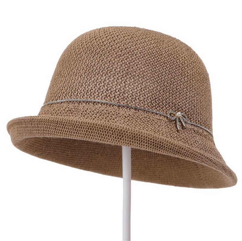 Summer Thin Straw Hat Femininity Versatile Crimped Vacation Elegant Top Hat Rhinestone Sun Protection Hat