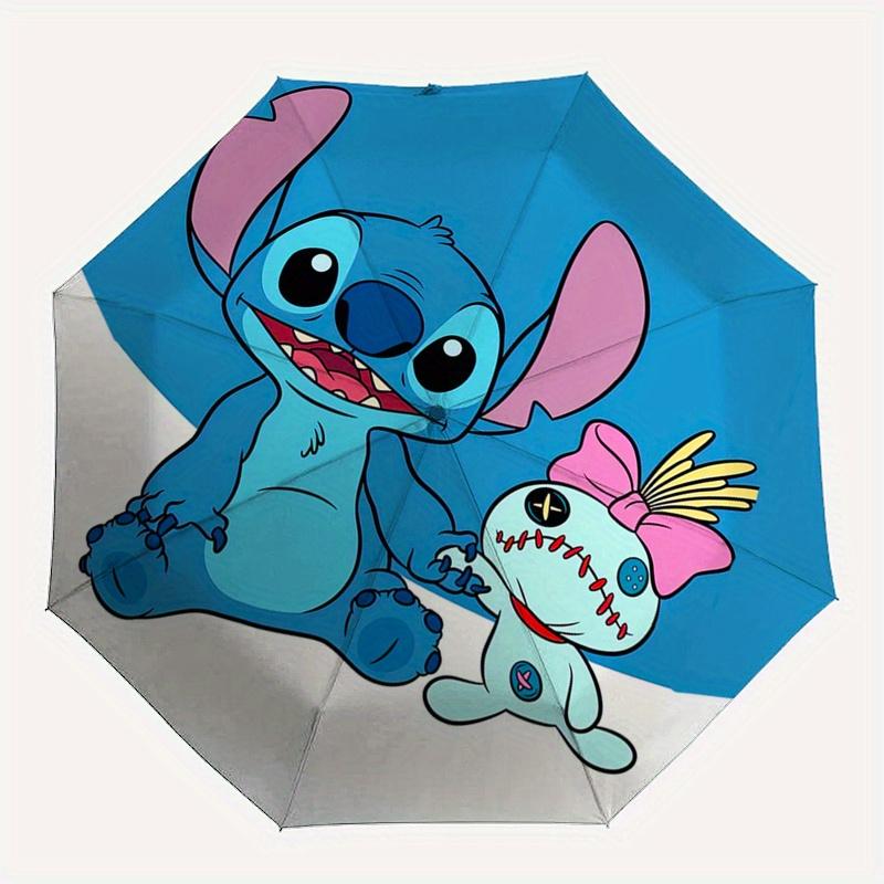 Stitch,Alien Automatic Folding Umbrella Simple 8 Rib Design, Bright Cartoon Pattern, Durable Iron Frame, Suitable For Travel, Outdoor, Bea