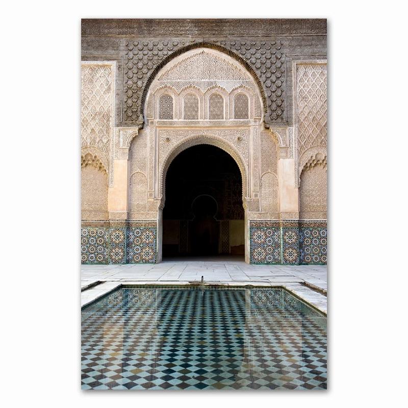 Moroccan Arch Canvas Painting Islamic Quote Wall Art  Hassan II Mosque Sabr Bismillah Print Arab Muslim Decoration Picture