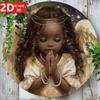 African Angel Circular Wall Plaque. 2D Flat Print for Walls, Fences, Bars & Offices. Fashionable Decor.