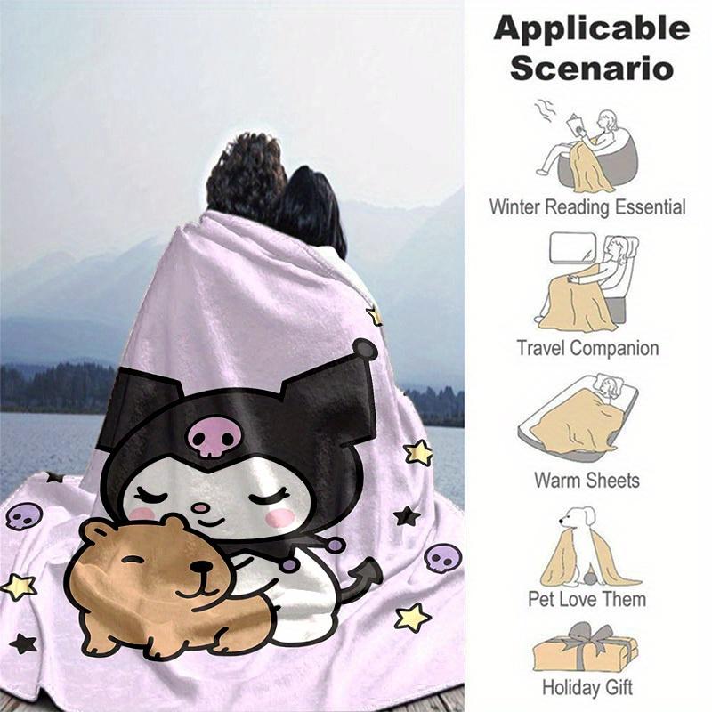 1pc, Sanrio Cute Kawaii Character Home Decor Flannel Blanket, Perfect Gift for Bedroom, Living Room, Travel, Camping, Car, Beach, Office Nap. Ideal as