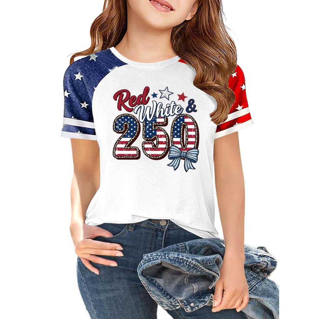 Youth Short Sleeve Casual T Shirt Crew Neck Printed Graphic Tee Lightweight Comfortable Fit Soft Fabric