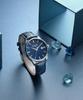 Seinteuseukoteuleondeon Simple Line Date Leather Watch - Silver Blue / St7109L-Sll