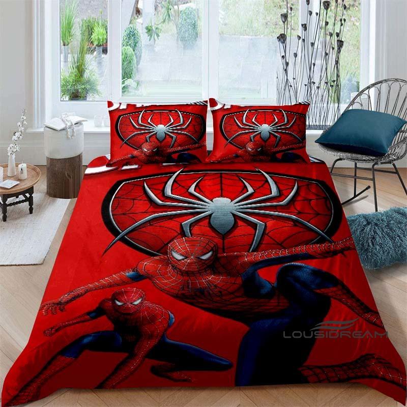 Cartoon pattern duvet cover and pillowcase bedding set, bedroom decoration for boys and girls, Spider-Man themed gift for childr