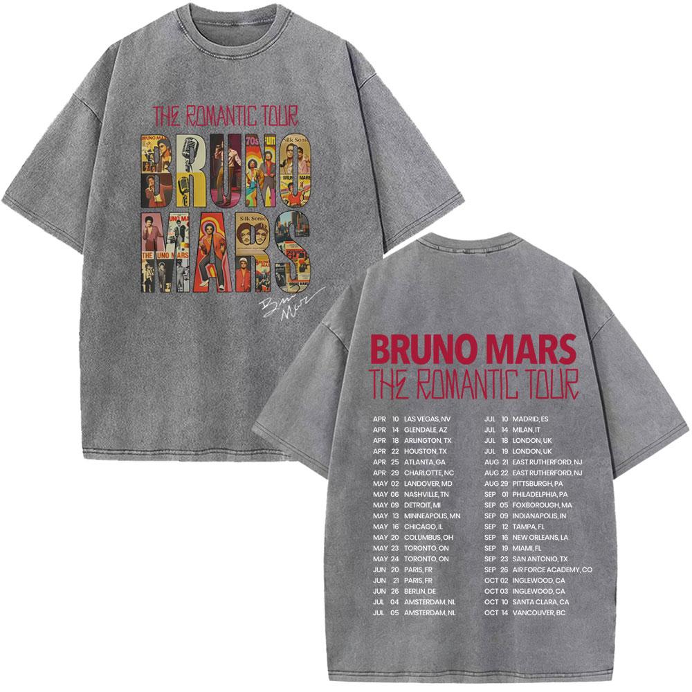 Bruno Mars The RoUnisextic Tour Print Vintage Washed Tshirt Unisex Women Fashion ONeck Cotton Loose Casual Gothic Punk Tshirts