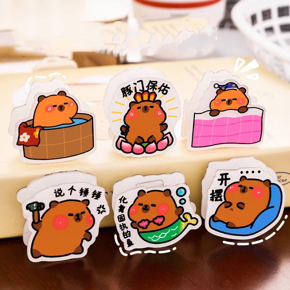 

2 шт., очаровательные зажимы для книг с капибарой, пластиковые держатели для бумаги, зажим для хранения, зажим для заметок, домашний зажим