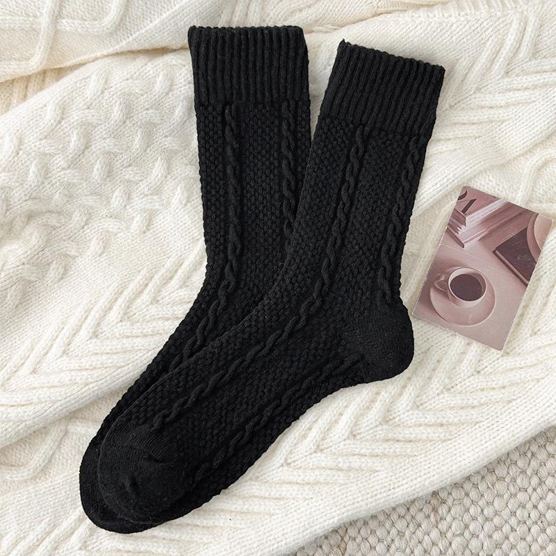 

Wool Socks Children S Stacking Socks Season Warm Retro Twist Pattern Fleece Thickened Confinement Socks Solid Color Medium Tube Socks One size чорний