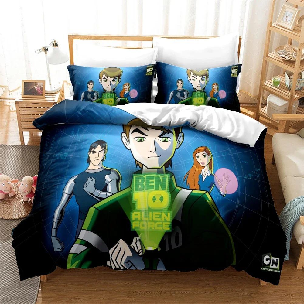 3D tegneserie Ben10 Dynetrekk med Putetrekk Sengesett Enkelt Dobbeltrom Twin Full Queen King Size Sengesett for hjemmetekstiler