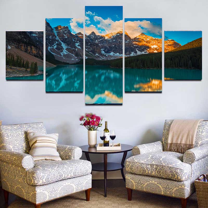 

5 шт. природный пейзаж Морейн-Лейк-Маунтин Холст Картина Плакаты и принты Настенная картина Гостиная Домашний декор без рамки 20x35cm*2 20x45cm*2 20x55cm*1