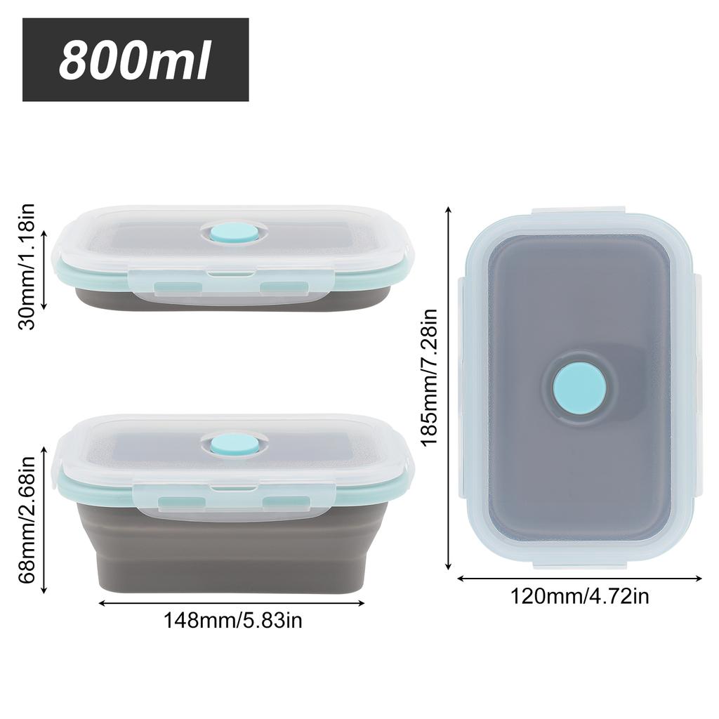 Cutie de prânz pliabilă dreptunghiulară din silicon 3 buc, cutie portabilă Bento 350/500/800ML