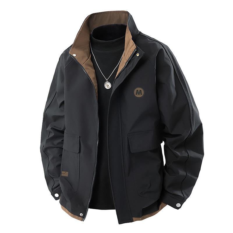 Men's Versatile Casual Stand Collar Jacket - 2025 Spring/Autumn, Loose Fit, Plus Size, Trendy Waterproof Workwear.