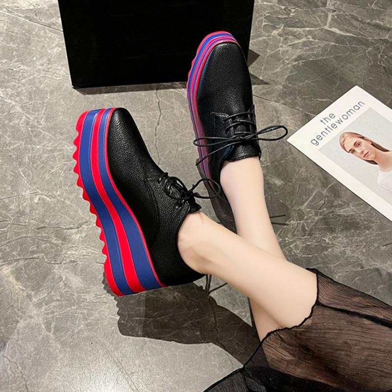Snake Pattern Chunky Platform Sneakers Women Lace-Up Pu Leather Wedges Shoes Woman Thick Bottom Non-Slip Vulcanized Shoes Ladies