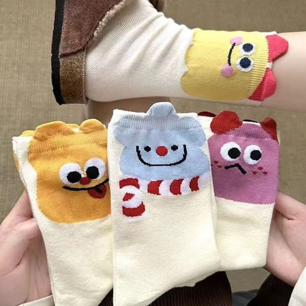 5Pairs Patchwork Cartoon Tube Socks Anti-slip Mid Calf Socks Funny Short Socks Women Lady