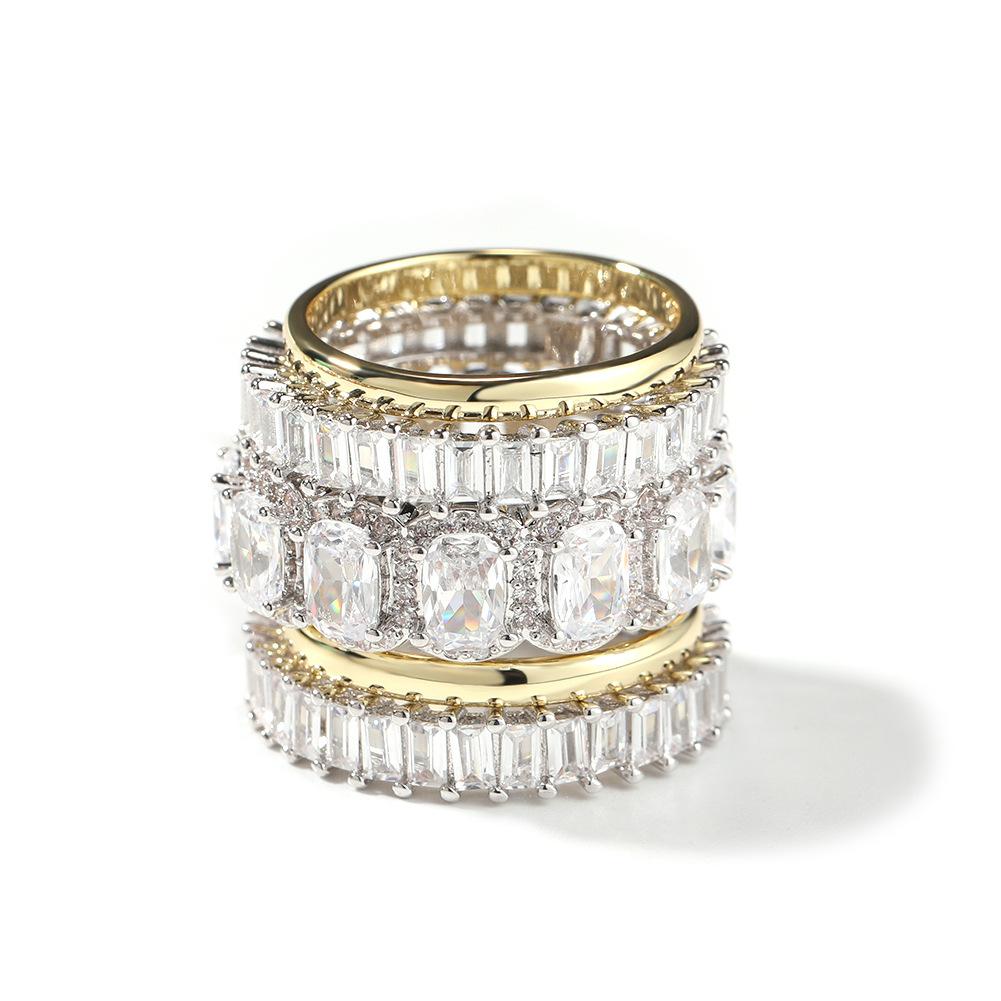 Cool handsome men's ring set, hip-hop fashion diamond-encrusted niche design five-piece ring set.