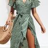 Women Dress Ruffles V-Neck Comfy Ankle-Length Wrap Women Dress