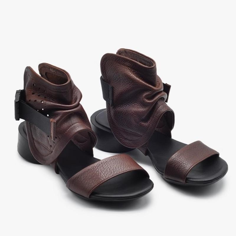 Fashion 2025 New Summer Open Toe Women's Sandals Round Toe Buckle Strap Med Heel Ankle Boots Women for Fashion Daily Casual Sandals