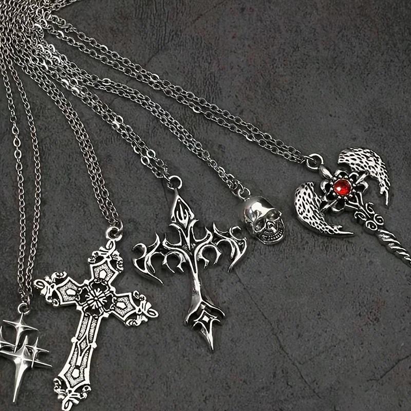 Gothic Punk Cross Skull Star Pendant Necklace for Men and Women Vintage Hip Hop Streetwear Jewelry