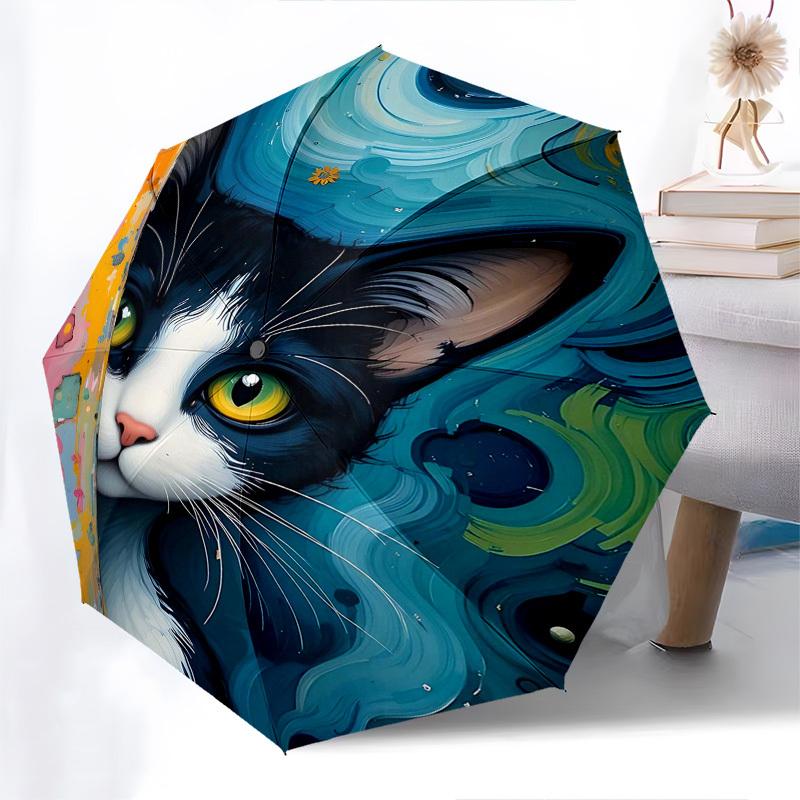 

1pc Colorful Floral Automatic Opening/Closing Umbrella, Portable Tri-Fold Design with Iron Frame, Perfect for Outdoor, Festive Gifts, Travel, Daily Us