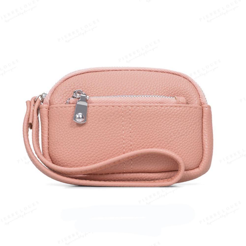 

Fashion PU Leather Women Mini Wallet Solid Color Zipper Students Coin Purse Large capacity Storage Bag Wrist Key Bag темно-розовый