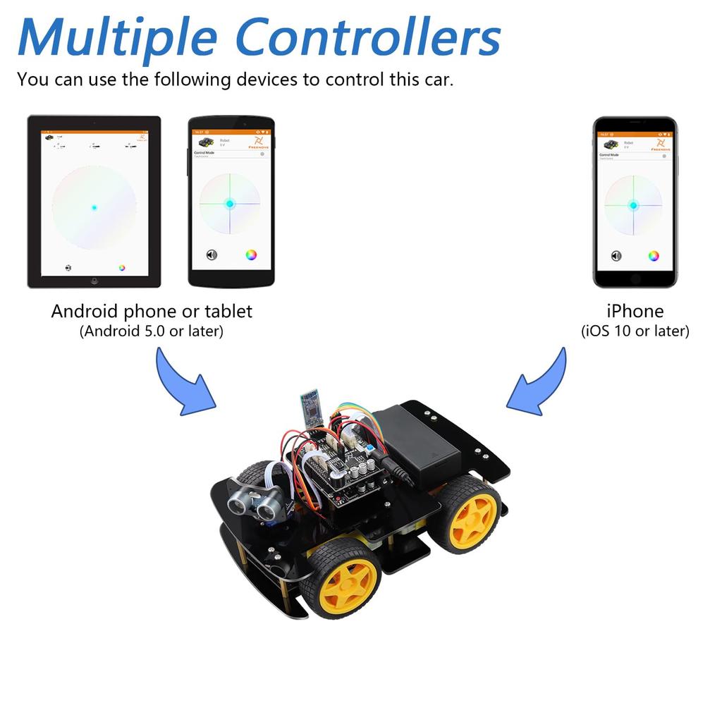 Freenove 4WD Car Kit IDE with Line Obstacle Ultrasonic and Wireless Control Motor Servos (Arduino Compatible) Tracking, Avoidance, Sensors,