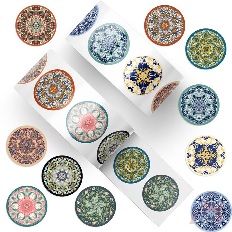500Pcs/Roll Retro Flower Pattern Art Kids Rewards Stickers - DIY Scrapbooks Album Decor Sealing Label Decals