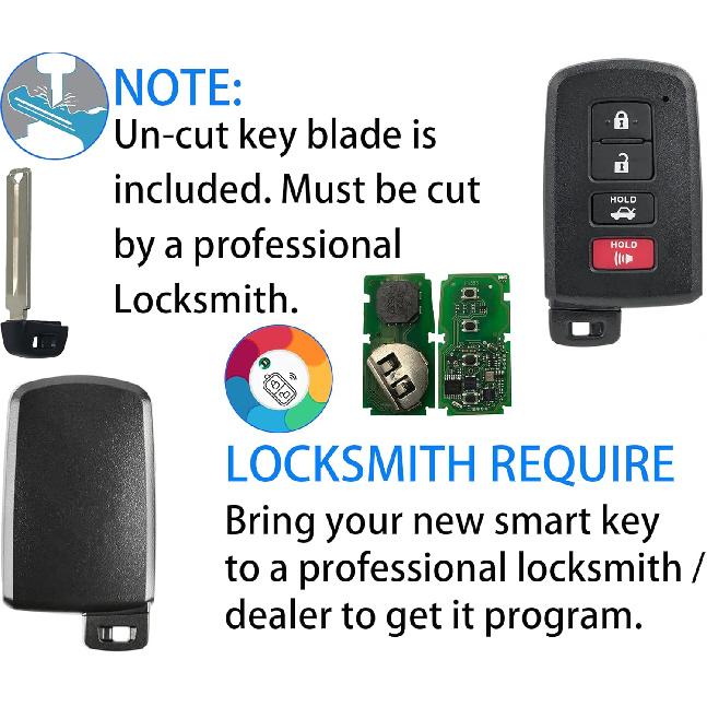 Smart Key Fob for Toyota Camry 2012-2017, Alliskeys Proximity Remote Control Key Fob Compatible for Toyota Camry Avalon Corolla 2013-2018 HYQ14FBA