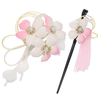 Kamakura Crafts [Kamakura Craft] Japanese-style Hair Ornament Set (2 Pieces)  Sakura Flower Hair Ornament: 1 Hair Clip and 1 Kanzashi (Hairpin)  Red