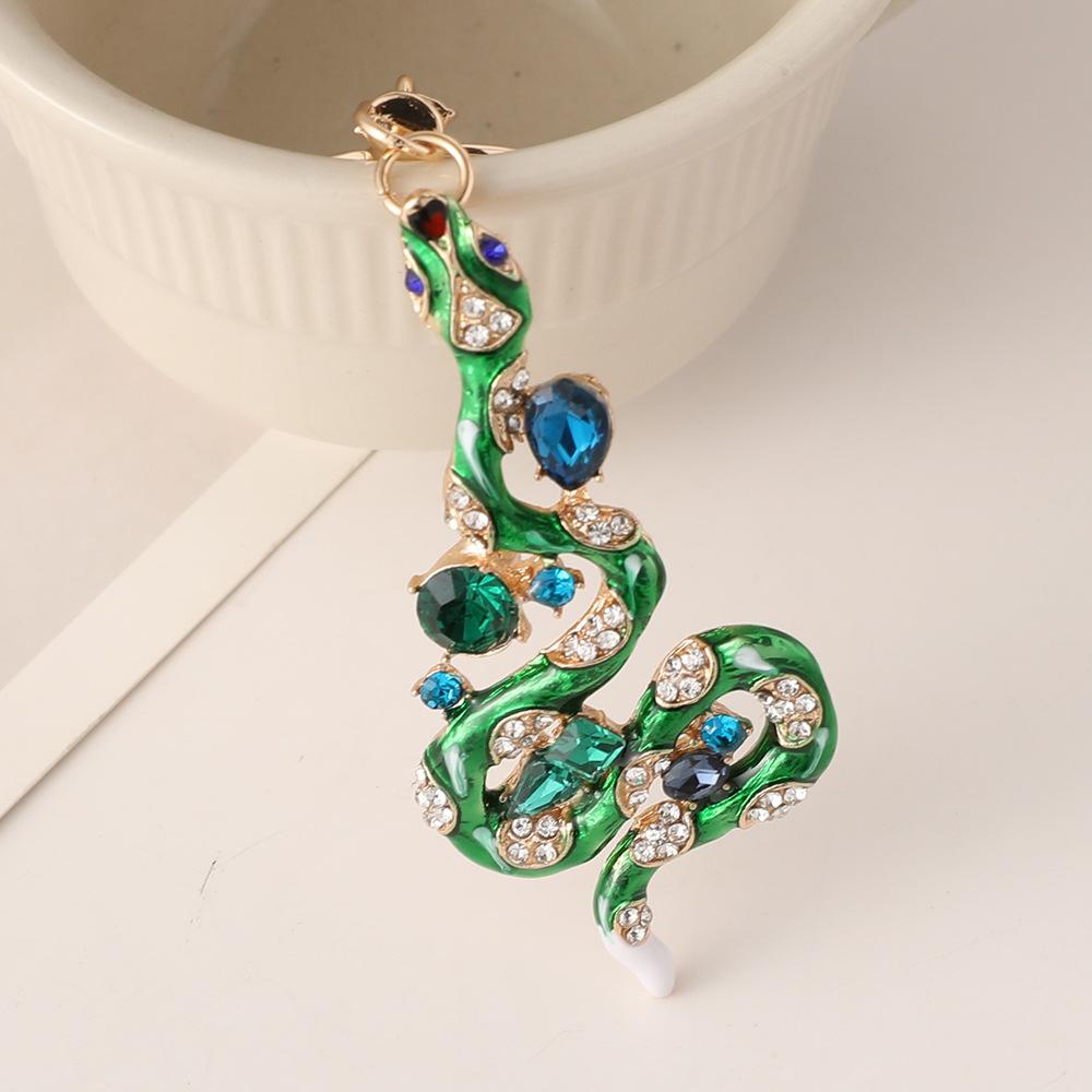 

Ретро Персонализированный Брелок для Ключей Машина Подвеска для Сумки Знак Зодиака Змея с Бриллиантом и Эмалью