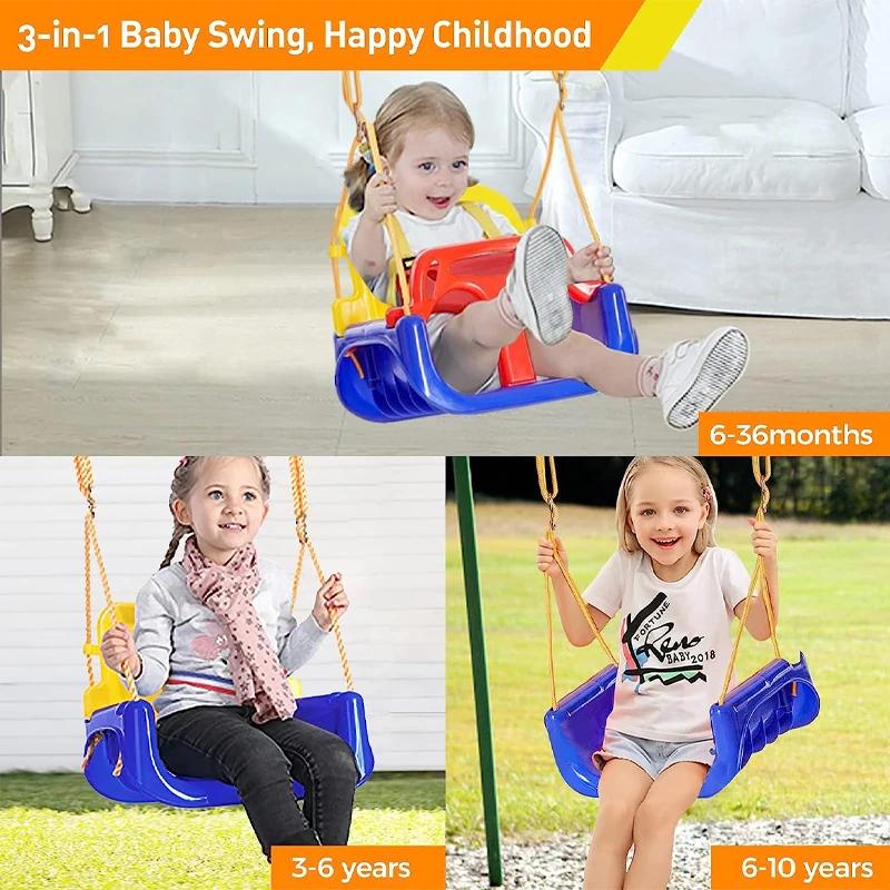 Toddler Swing Set 3 In 1 Style Adjustable Height Swing Seat Detachable Grille Base 120kg Load Bearing Indoor Safe Active Play