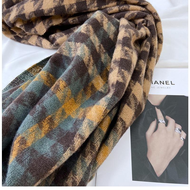 Scarf Women's Winter New Imitation Cashmere Thousand Birds Plaid Scarf Thickened Versatile Warm Shawl
