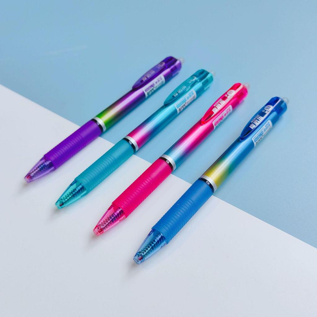 Penna cancellabile Mo Mo Le attivata a pressione, colore Inchiostro Orchidea, 0,5 mm, Blu Cristallo con Nero Carbone, Retrattile per Studenti.