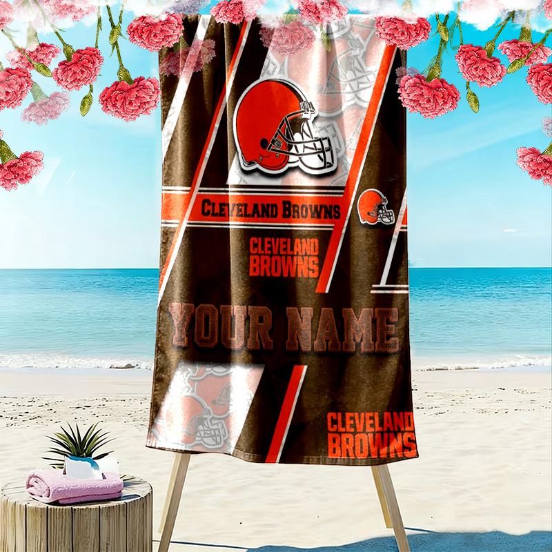 Name Custom Cleveland Browns Print Beach Towel, Large Soft Quick Dry Towel for Beach Camping Swimming