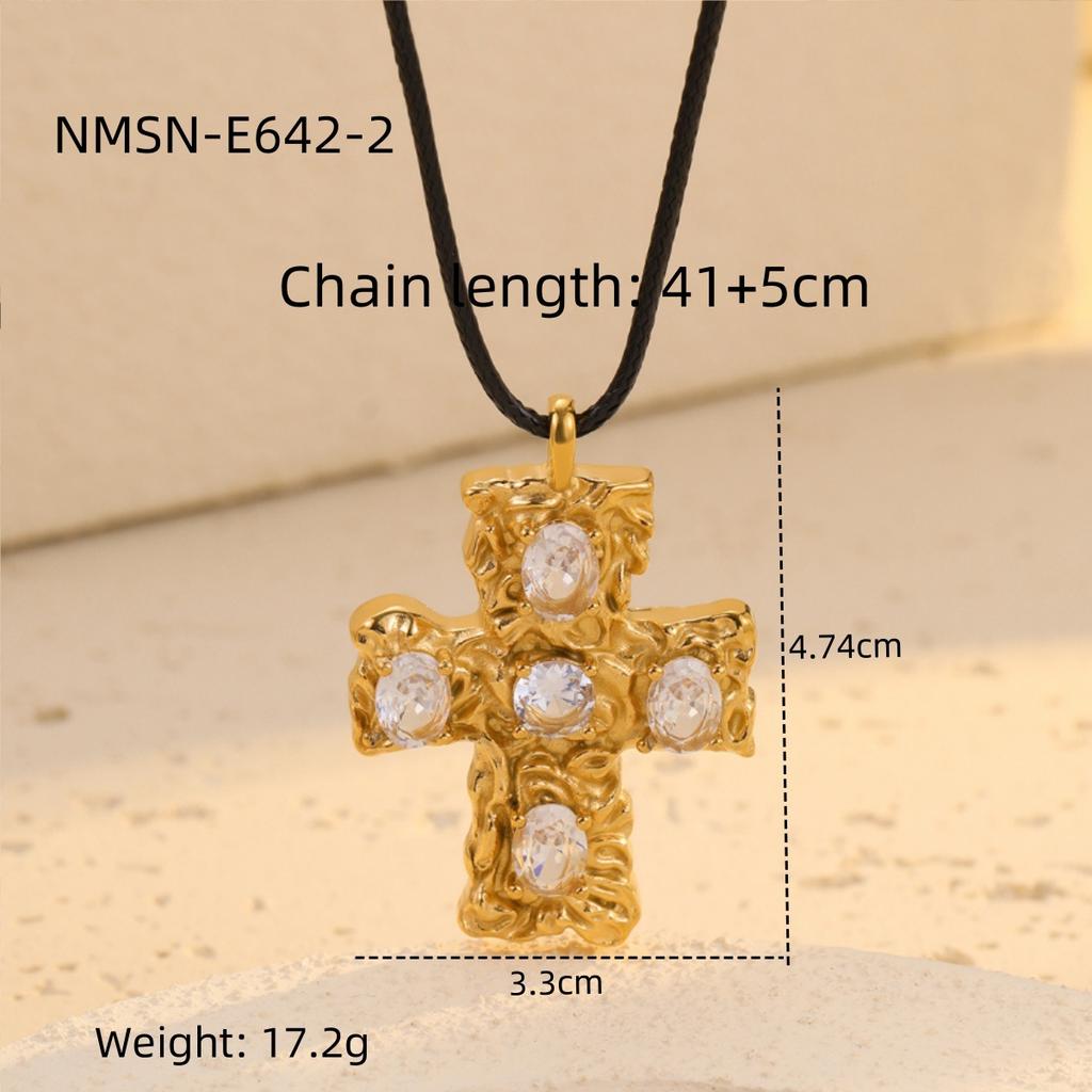 European and American new product, light luxury and high-end stainless steel texture cross zirconia titanium steel necklace, collarbone chain jewelry