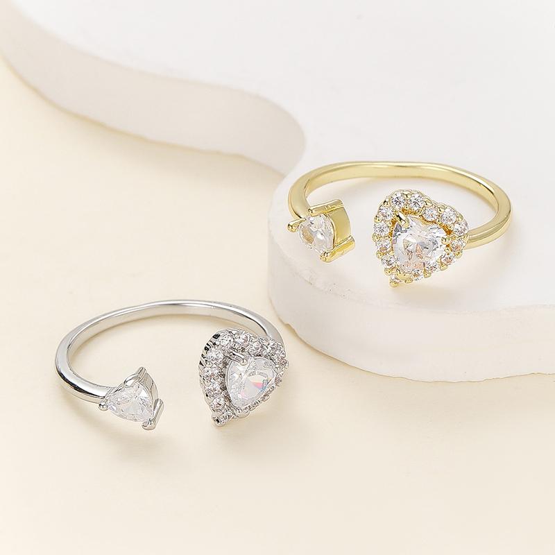Luxury Cubic Zirconia Heart Shaped Opening Adjustable Rings for Women Personality Love Charms Ring Wedding Jewelry Accessories .