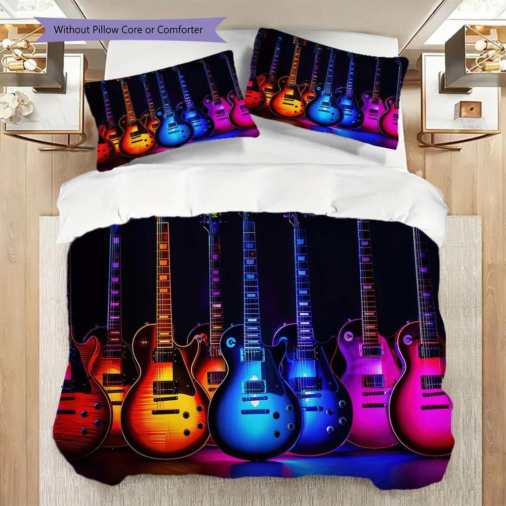 1PC Music, guitar Theme Bedding Quilt Set Quilt Cover Pillowcase Home Decoration Birthday Gift (1 * duvet cover + 2 * pillowcase, without core)