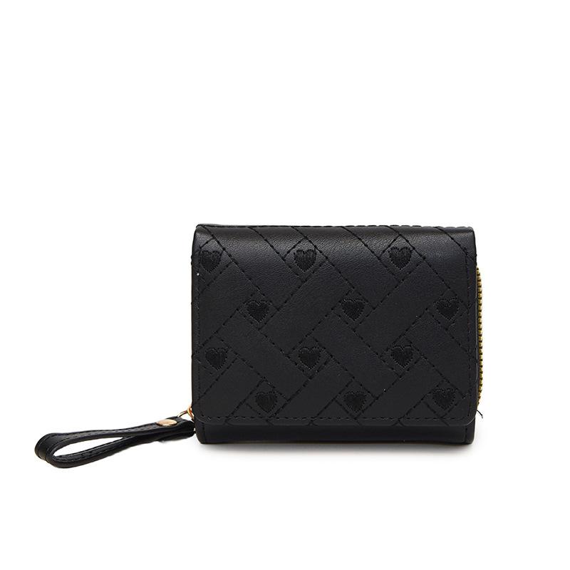 

Женский короткий кошелек, простая вышитая сумка из полиуретана втрое, кошелек с отделением для карт, сумка-кошелек. чёрный