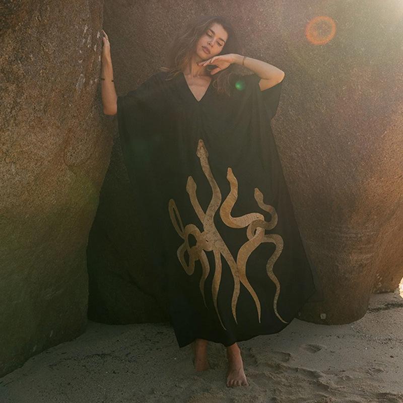 

Black Kimono Bikini Cover Ups Solid Bat Sleeve Beachwear Beach Maxi Women Loose Cardigan Swimsuit Covers One Size чорний