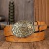 Western Cowboy Oval Belt with Carved Buckle - Stylish Unisex PU Leather Waist Accessory