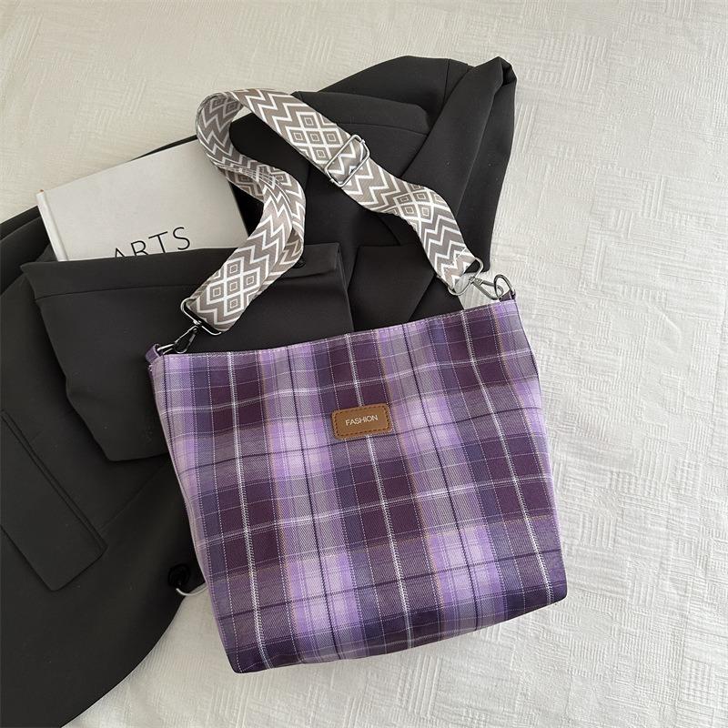Summer Women's Bag Plaid Canvas Women's Tote Bag Large Capacity Women's Shoulder Bag Commuter Underarm Bag