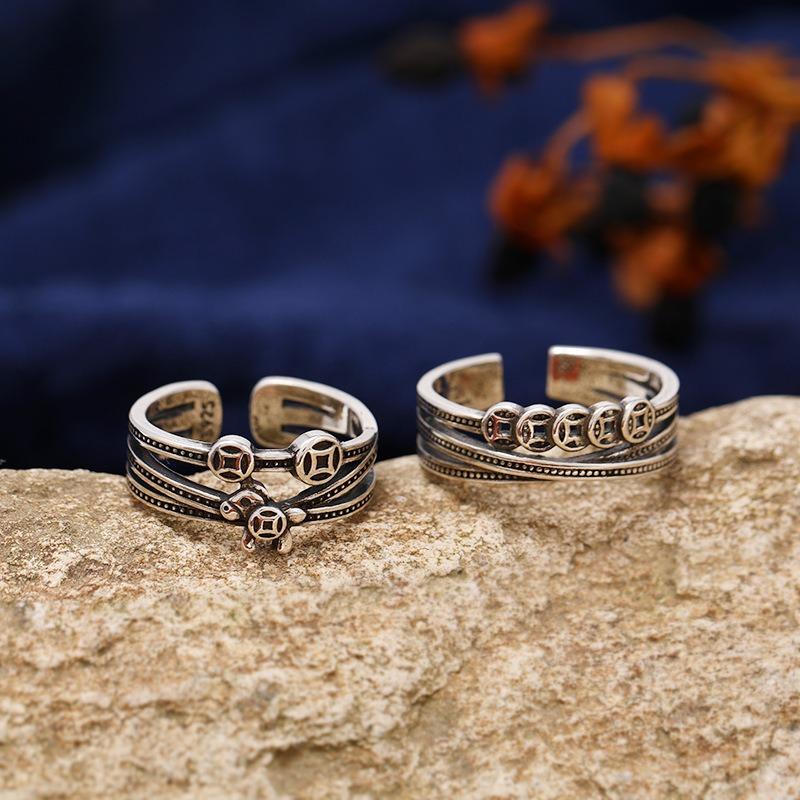 Immediately have money to spend retro Chinese ring men and women niche design Thai silver old opening simple stacking ring