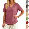 Women's Vintage Style Short Sleeve V Neck Button Front Casual T Shirt with Pocket Lightweight Relaxed Fit Top for Everyday Wear