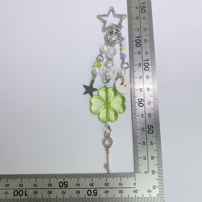 

Beaded Bag Pendant Green Button Lucky Phone Chain Keychain Cute Schoolbag Camera Hangings