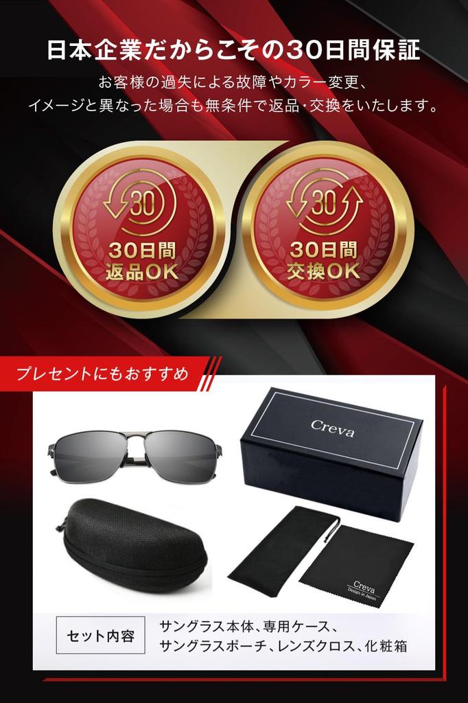 Polarized UV Protection Frame x Gray [Creva] Sunglasses, Sunglasses, Unisex, Lightweight, AL-MG Alloy, (Black Lens)