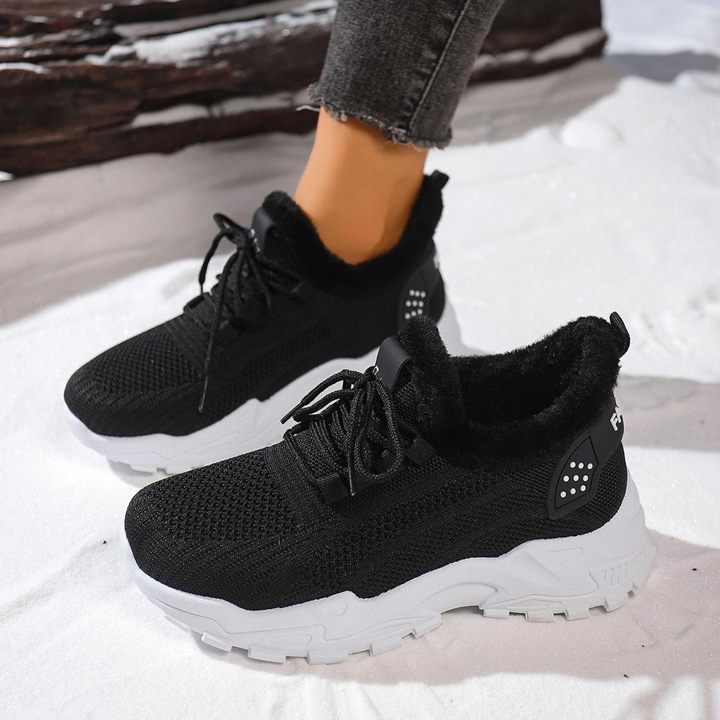 Sneakers/Stivali da Corsa Invernali Caldi da Donna Antiscivolo con Fodera in Peluche - Scarpe Slip-On Basse con Suola Ammortizzata in PVC - Tomaia in Tessuto Lavabile a Mano