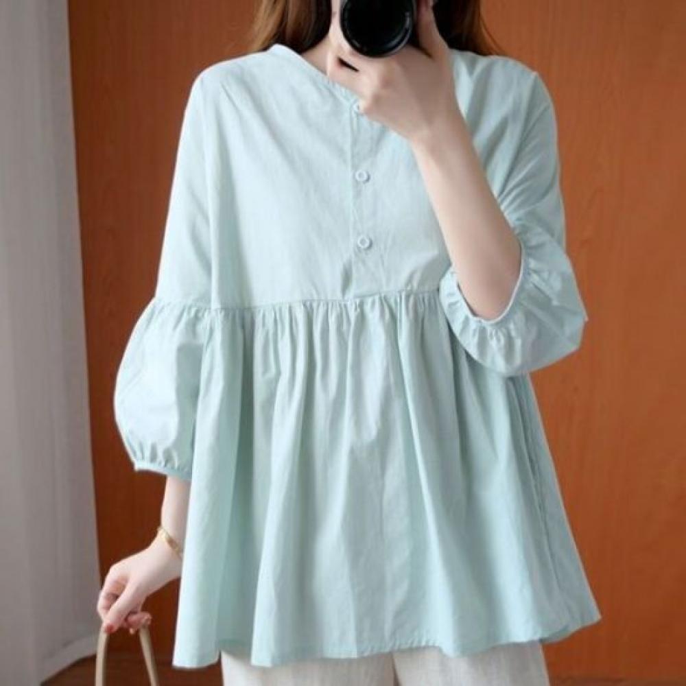 Navava Women Lovely Loose Fit Shirring Puff 3 4 Sleeve Blouse Nb3075