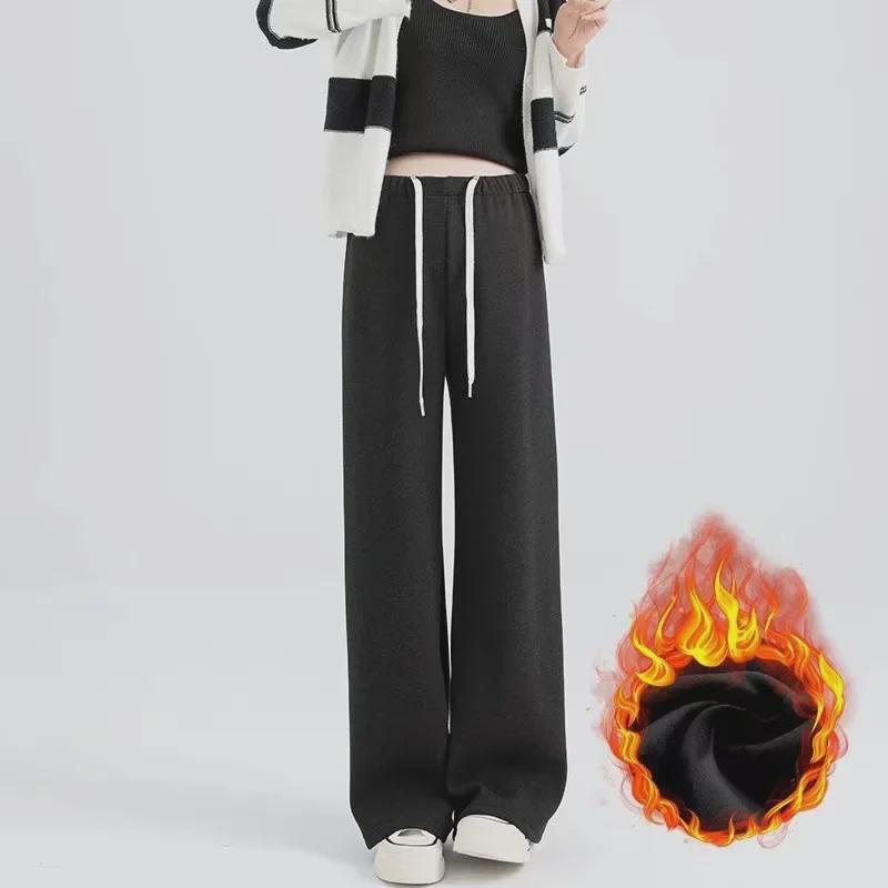 Maternity Velvet Wide-Leg Pants for Autumn/Winter - Large Size, Warm, Stylish, and Discreet for Expecting Mothers