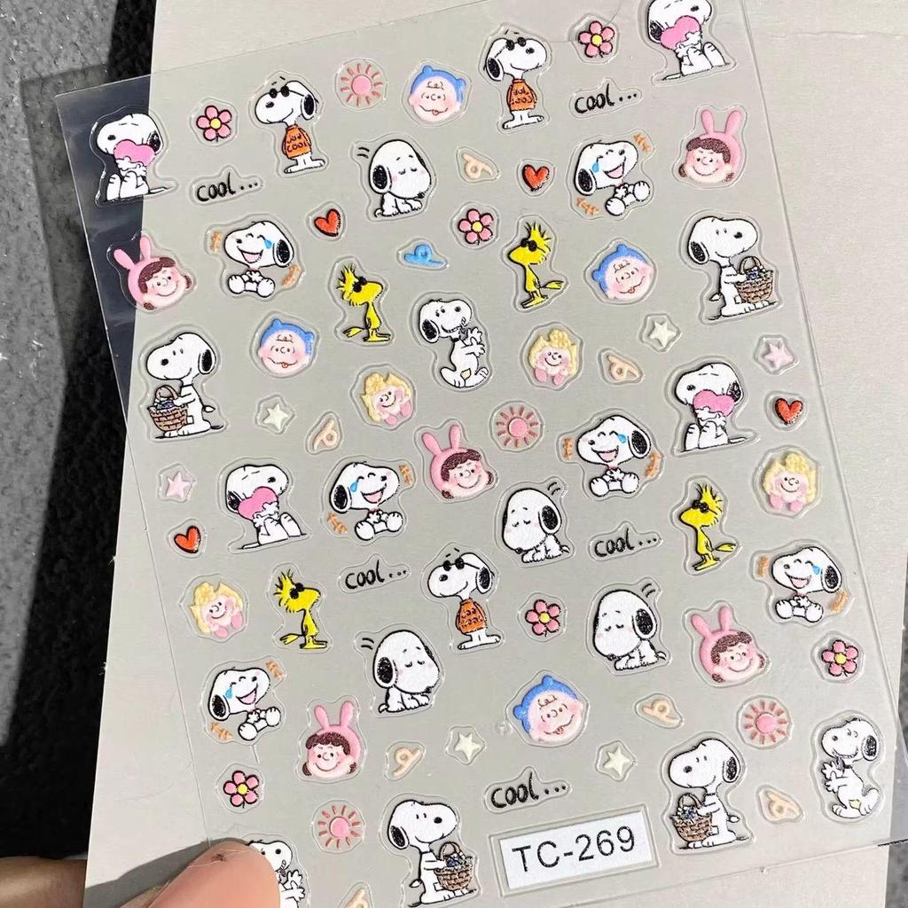 Trendige Snoopy 3D-Präge-Cartoon-Aufkleber für Nägel, Journaling, Wasserflaschen und Handys