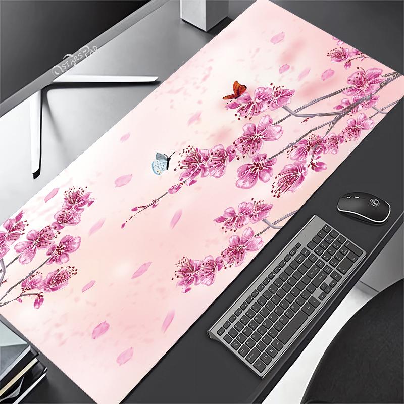 Cherry blossom mouse pad pastel pink desk mat cute sakura flowers xxl malaking Japanese gaming deskmat