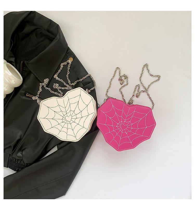 Chic City Style Heart-shaped Spider Web Shoulder Bag With Car Line Decoration Soft Pu Material